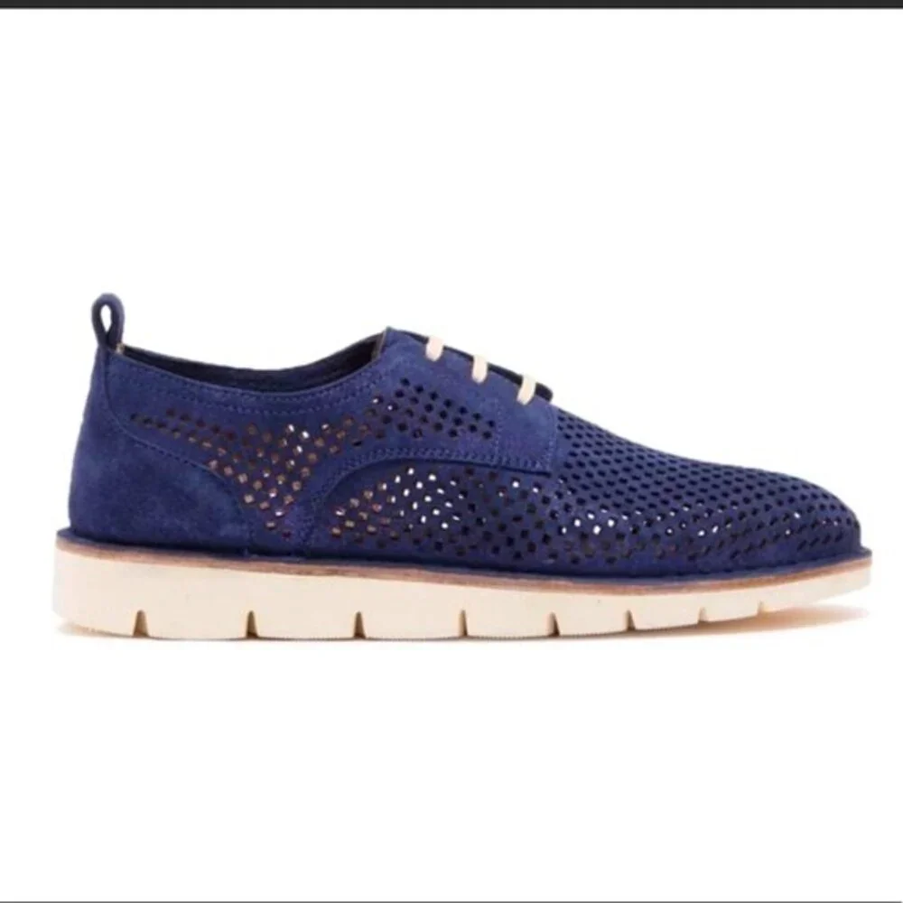 Trask Lena Perforated Leather Sneaker in Indigo 8.5